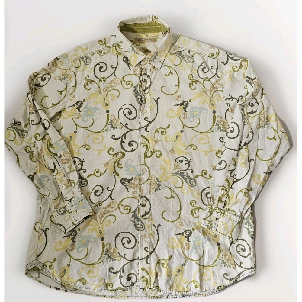 Tommy Bahama Men's Size Large Cotton Silk Blend Paisley Button Down Long Sleeve